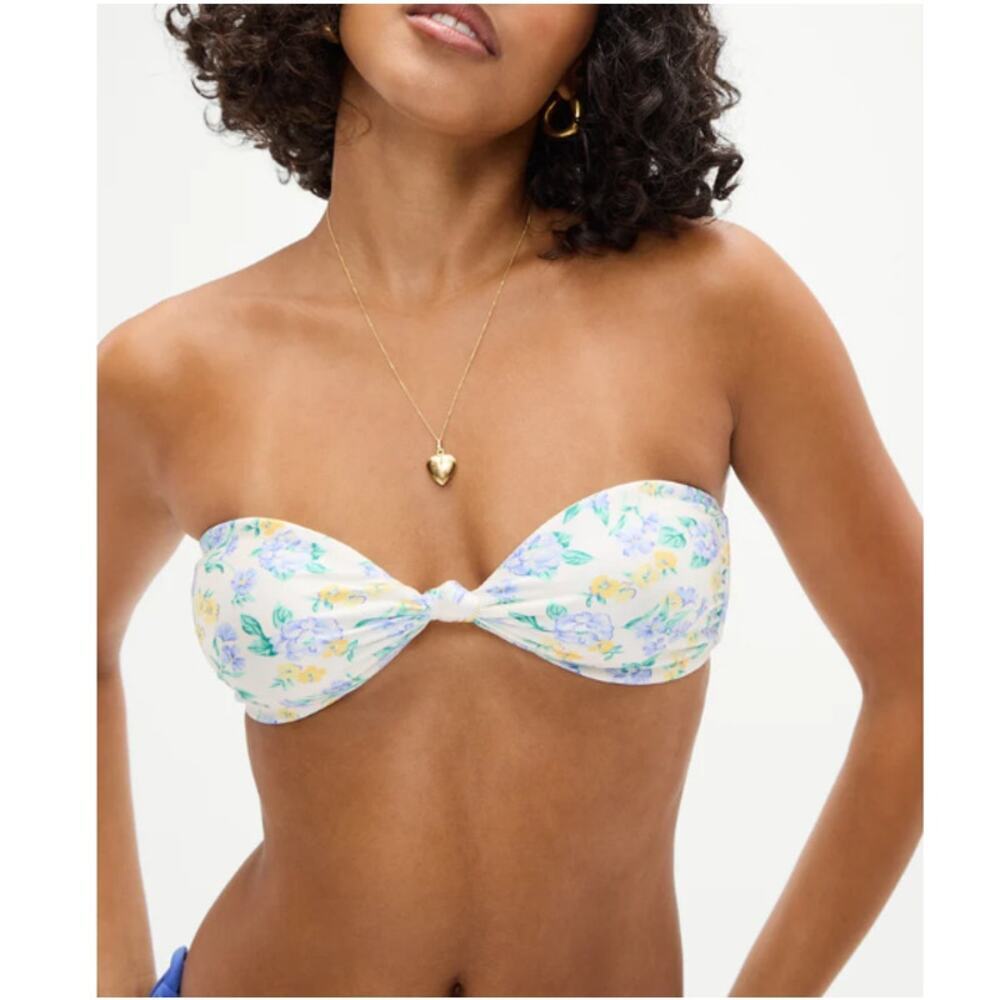 Frankies Bikinis Women's Coastal Floral Crescent Bandeau Bikini Top Size XL